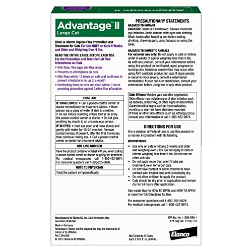 Back of Advantage II flea prevention box for large cats.