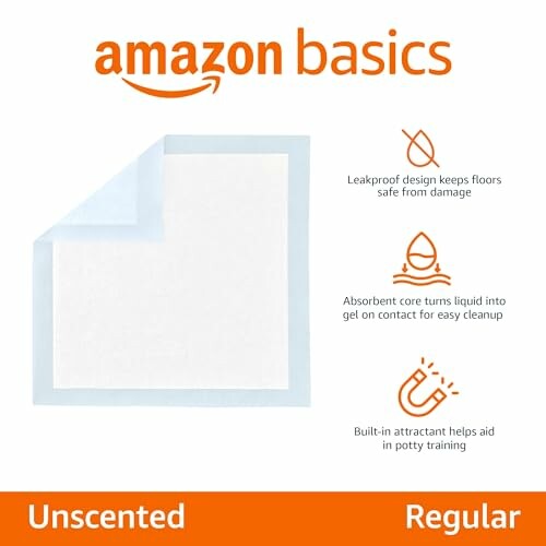 Amazon Basics unscented dog potty training pads with leakproof design.