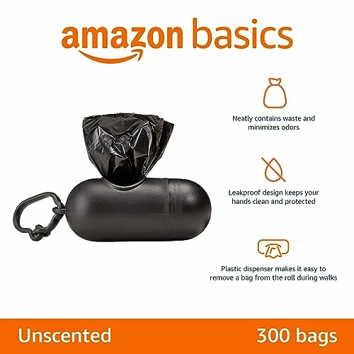 Amazon Basics dog waste bags with dispenser, unscented, 300 bags.