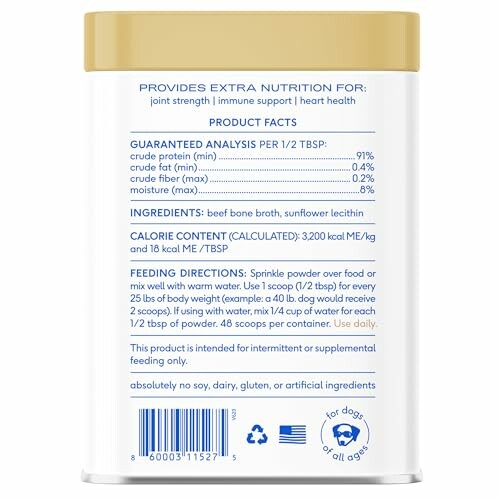 Back of a dog food container showing nutritional information and feeding directions.