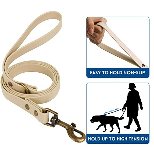 Non-slip dog leash with easy hold handle and high tension support.