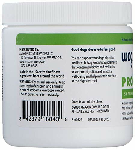 Back of a dog probiotic supplement container with label details.