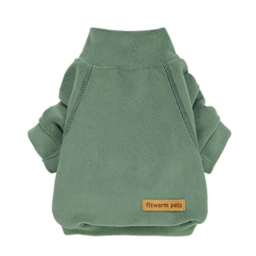 Green fleece dog sweater with brand tag.