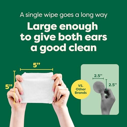 Comparison of large wipe and smaller circular wipe for ear cleaning.