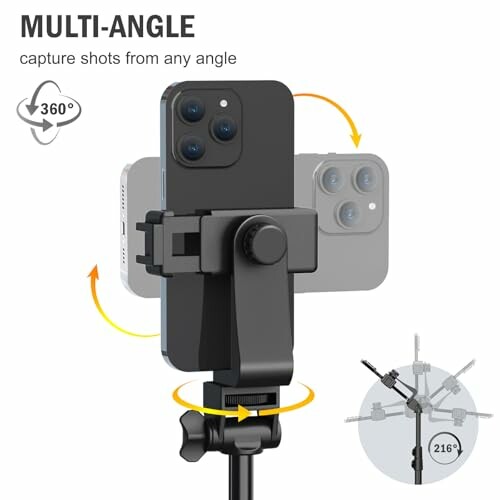 Multi-angle phone mount with 360-degree rotation and adjustable angles.