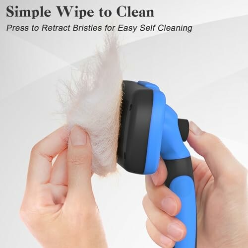 Pet grooming brush with retractable bristles for easy cleaning.