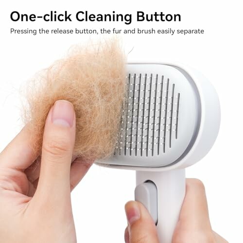 Pet grooming brush with one-click cleaning button.