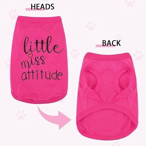 Pink dog shirt with 'little miss attitude' text, front and back view.