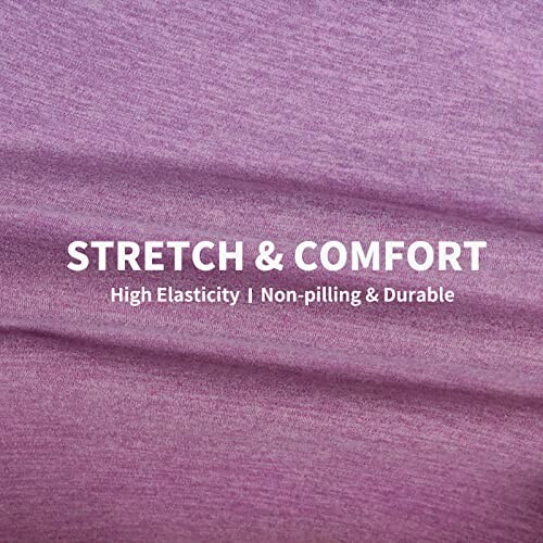 Purple fabric with stretch and comfort text.