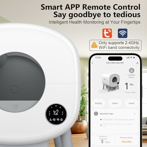 Smart app remote control cat litter box with health monitoring and WiFi connectivity.