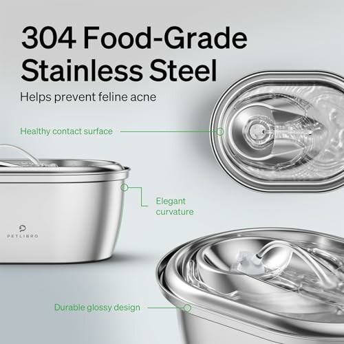 304 food-grade stainless steel pet bowl with features highlighted.