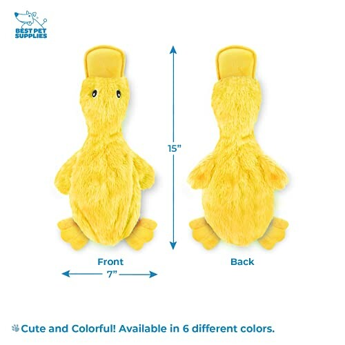 Yellow plush duck dog toy with dimensions