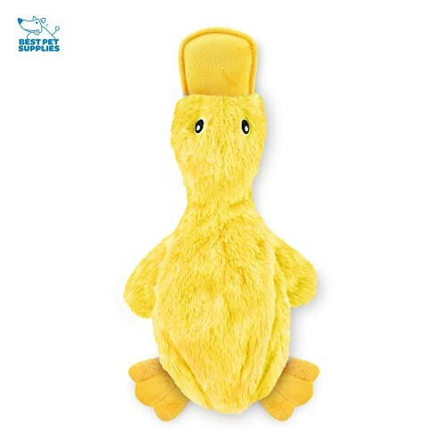 Yellow plush duck dog toy with a squeaker